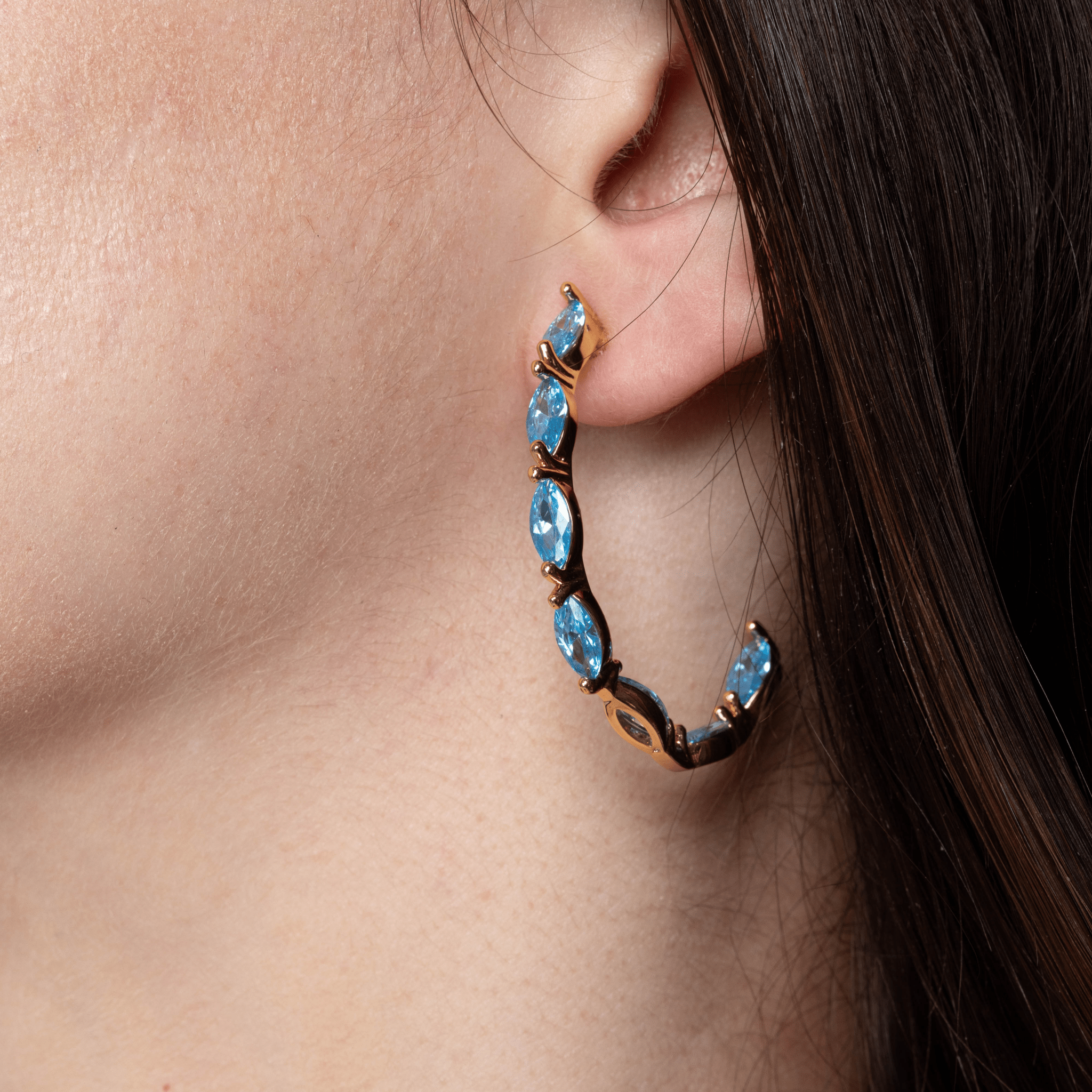Lara & Ela | Mia Sky Blue Gold Earrings - Lara & Ela